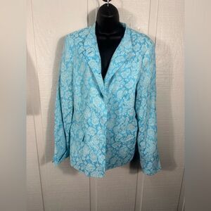 Dialogue Womens  Blue Floral Button Up Blazer Size Large EUC